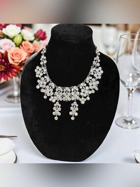 Signed Natasha Couture Silver-Tone Crystal Bib Statement Necklace (NWT)